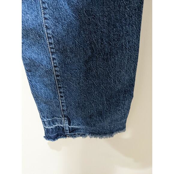 We The Free People Sz 26 Relaxed Straight Slouch Blue Frayed Hem Pockets Stretch - Picture 7 of 9